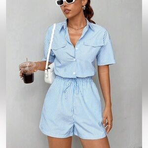 SHEIN Light Blue Striped Romper